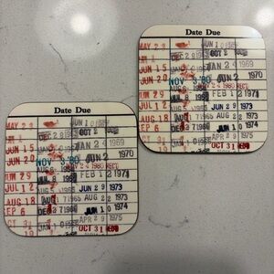 NWT Handmade Vintage-Inspired Library “Date Due Card” Coasters (Set of 2)